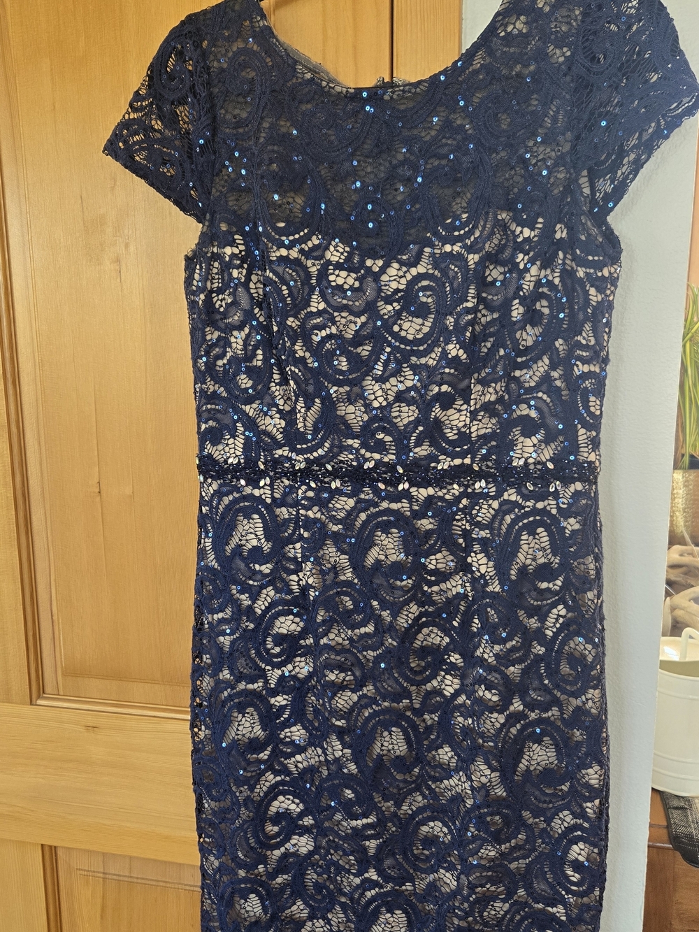 Navy Lace Sequin Midi Dress - Women